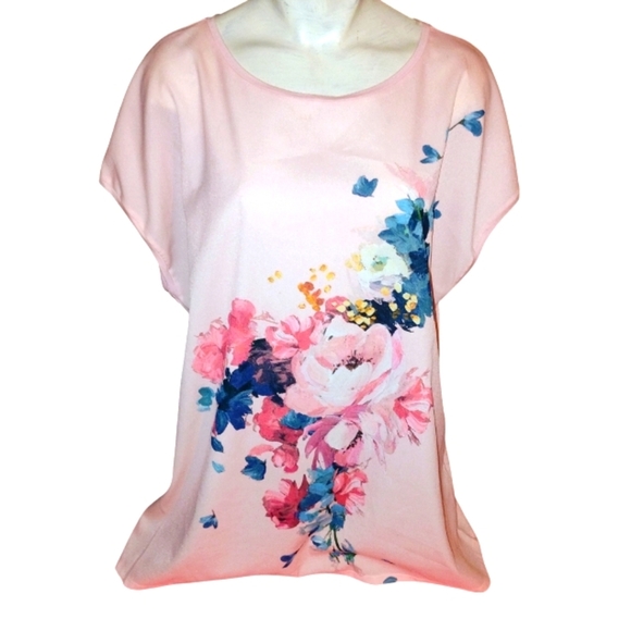 Women's Ted Baker Santula Raspberry Ripple Soft Pink Painted Flower Graphic Tee - Picture 1 of 10